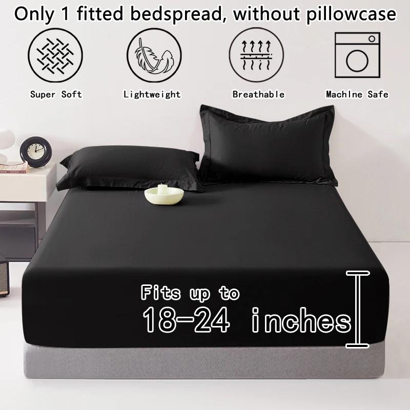 1 Ultra-tiefe Tasche Bettlaken, Schlafzimmer rein Schwarz Matt Bettlaken, Weiche und atmungsaktive Bettwäsche (Geeignet für 45-60 cm Matratzen)