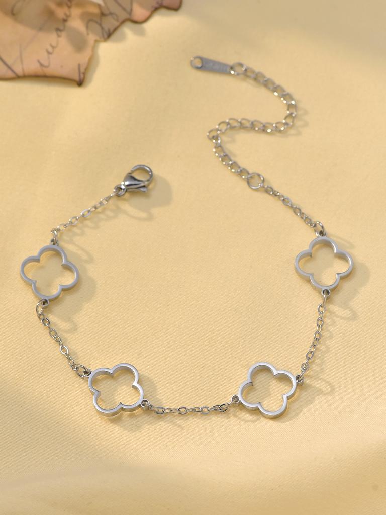 1 Piece Luxury Fashion Hollow Out Set Zirconia Bracelet Stainless Steel Lucky Ladies Zircon Bracelet Daily Accessories