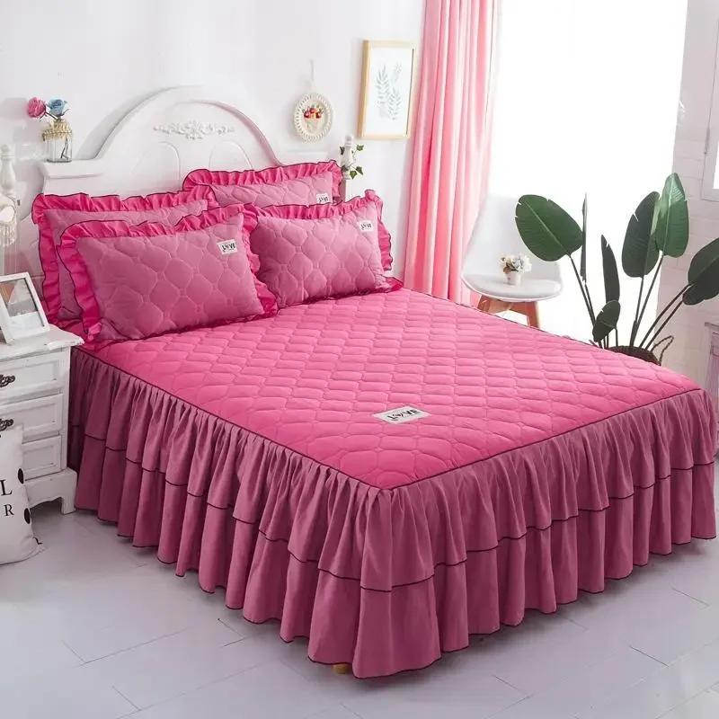 Düz Renk Elastik Kalınlaştırılmış Kadife Ranza Yatak Koruyucu Kılıf Yatak Takımı Kaymaz Nefes Alabilir King Etekli Bireysel Yastık Kılıfı