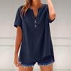 JPNTKY Women's Fashion Casual Solid Color Print Short Sleeve V Neck Blouses & Shirts