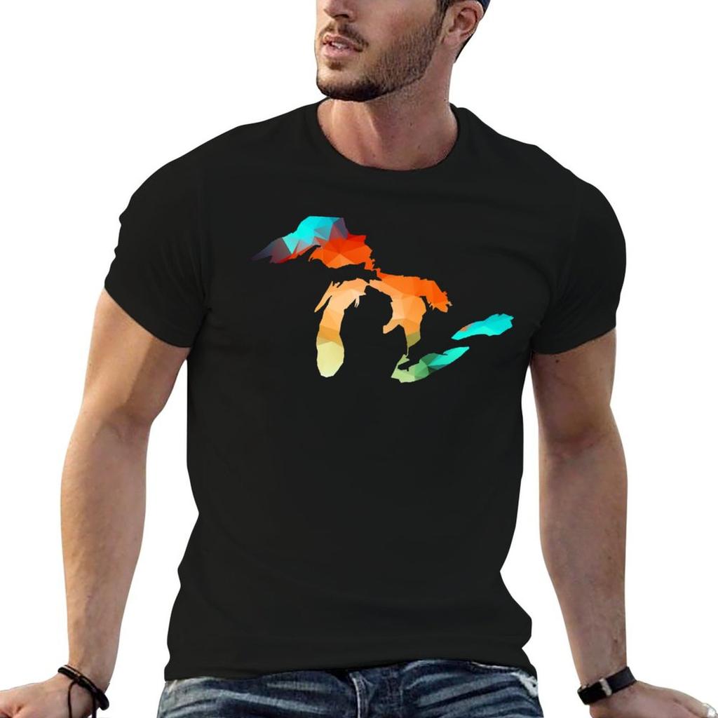 Michigan Great Lakes in Fractal Colors TShirt Novelty Graphic Tee Shirt
