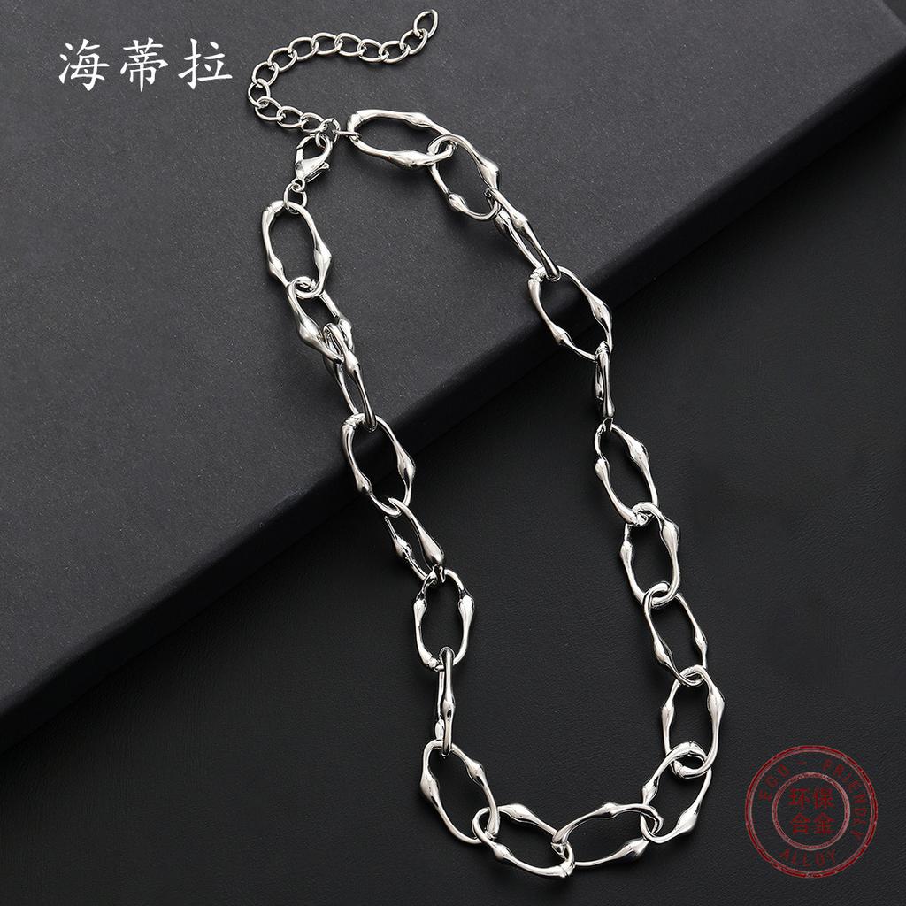 Unregelmäßige alte Silbernachbildung Halskette, Nische Retro schlichte Damen High-End Induktionsgold Halskette