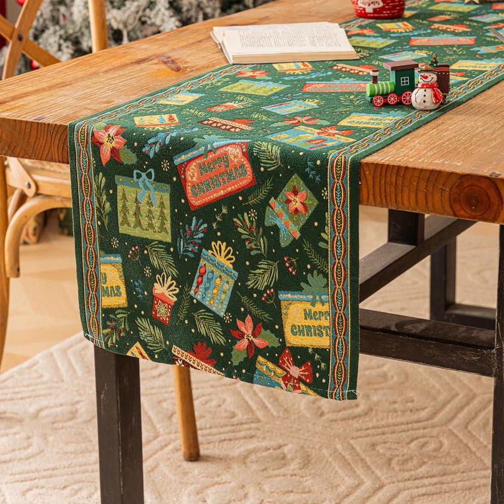 Christmas Jacquard Table Runner with Beads Festive Holiday Decor for Dining Table and Coffee Table