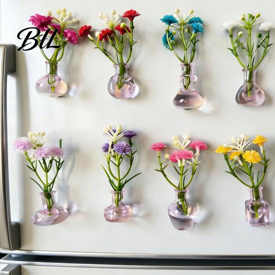 Space-saving Plant Container 1/8/10Pcs Vertical Greenery Vase Magnetic Mini Clear Glass Propagation Planter with Faux Flowers Dorm Room Decor Office