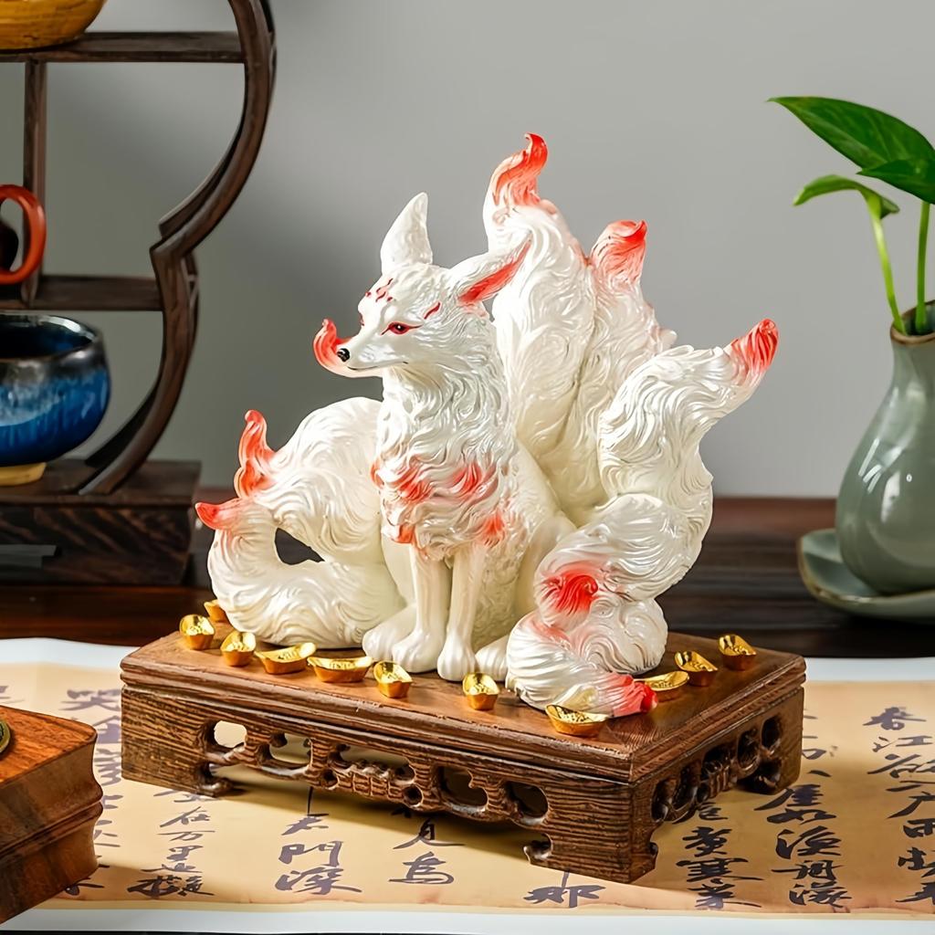 Fox Figurine with Entryway Auspicious Feng Indoor Store Grand Opening Gift Nine-tailed Stand, Ornament, Charm, Tamamo-no-Mae, Shui, Decor, Decoration,