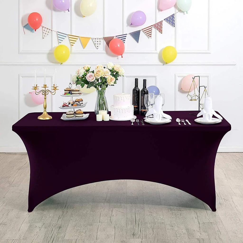 2 Pcs Spandex Table Cover for Standard Folding Tables Universal Rectangle Fitted Tablecloth Protector Wedding Banquet and Party