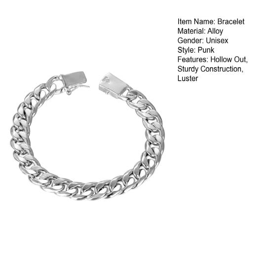 Bracelet unisexe en alliage inoxydable avec chaîne creuse, couleur unie, construction robuste, lustre, punk, hip-hop, poli, cadeau d'anniversaire, bijoux