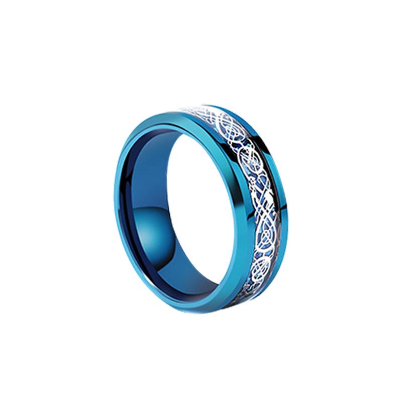European & American Style Men's Titanium Stainless Steel Dragon Ring with Diamond Pattern