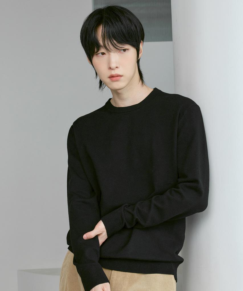 210EDIT Unisex Cashmere Blended Down Round Neck [Black]_Zz5Sw010