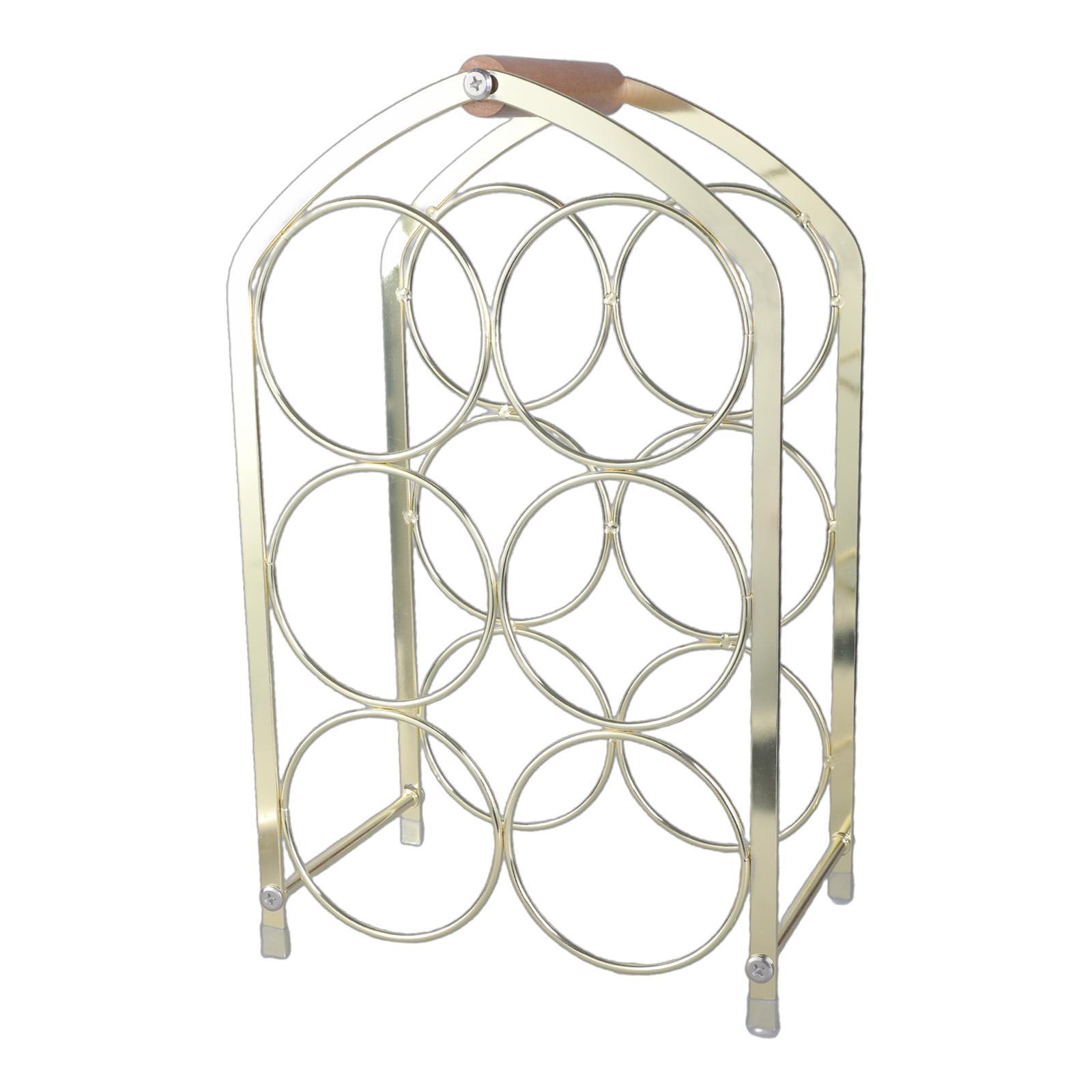 

Decorative Metal and Wood Wine Holder Freestanding 3 Tiers Display Shelf for 6 Bottles Space Saving Wine Cellar Rack золотой