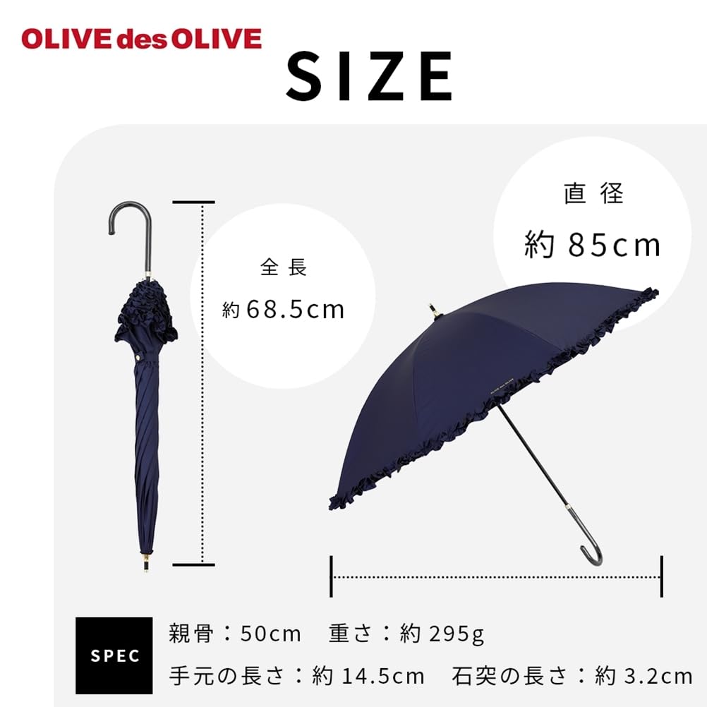 Ogawa 70986 Parasol OLIVE Des OLIVE Ruffles White For Sunny or Rainy Weather Completely Blackout UV Protection Heat Shielding Women's 99.9%