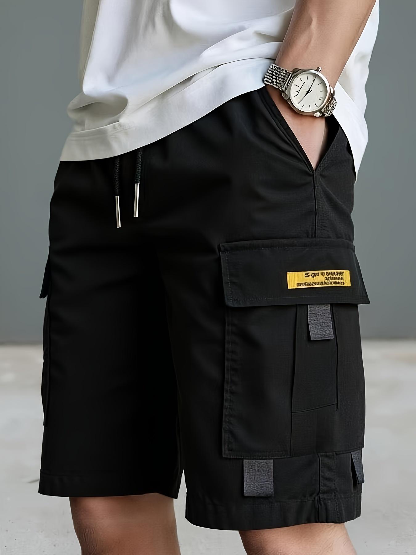 

Men S Summer Multi-Pocket Cargo Shorts, European Size Casual Shorts, Outdoor Sports Shorts, Fabric, Drawstring Waistband S чёрный