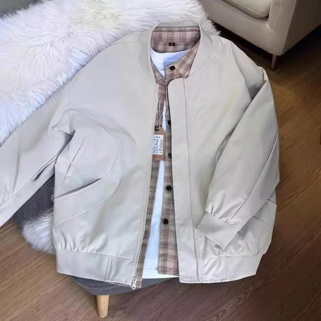 American High Street Top Loose High-end Jacket Men's High-end Light-colored Stand-up Collar Couple Baseball Jersey Flight Suit Jacket