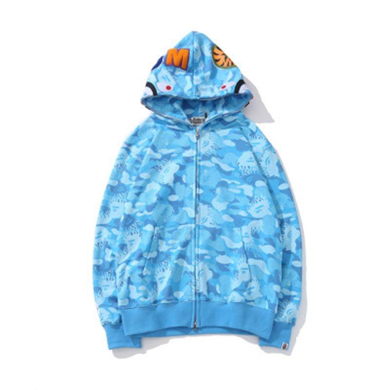 Women Bape Men Zip Up Jacket Shark Printing Hoodie Streetwear Fashion
