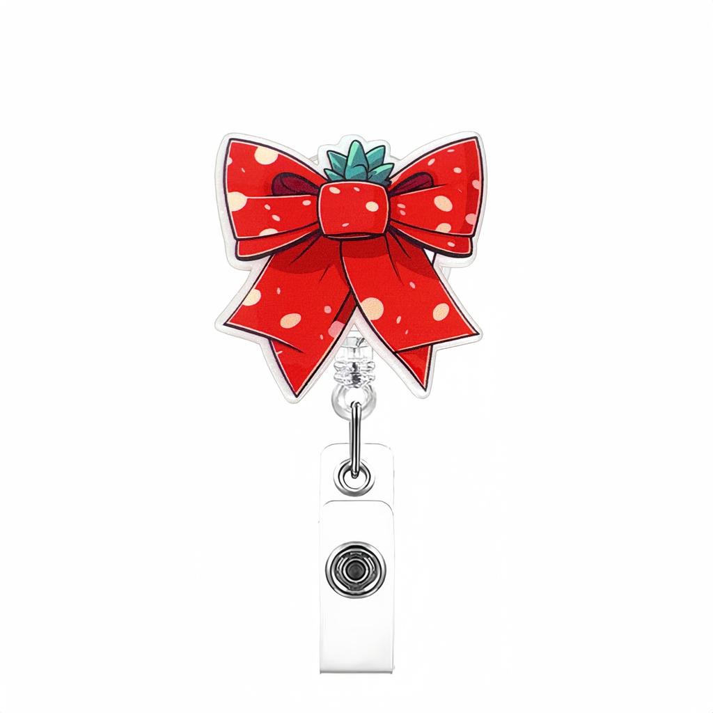 Christmas Bow Badge Reel Cute Nurse Badge Holder With Alligator Clip Worker Id Card Retractable Badge Holder Name Tag Key Chain