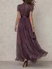 New Style Purple Gradient Long Dress with High Neck Lace Patchwork Flowy Chiffon Evening Gown