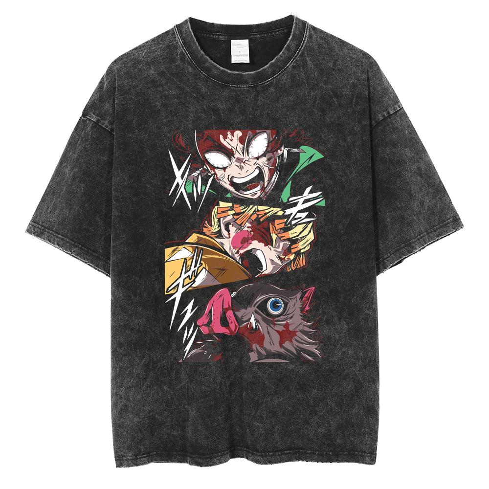 Anime Demon Slayer Kamado Tanjirou Printed T Shirt Men Women Washed Cotton Tshirts Manga Casual T-shirt Harajuku Male Tops