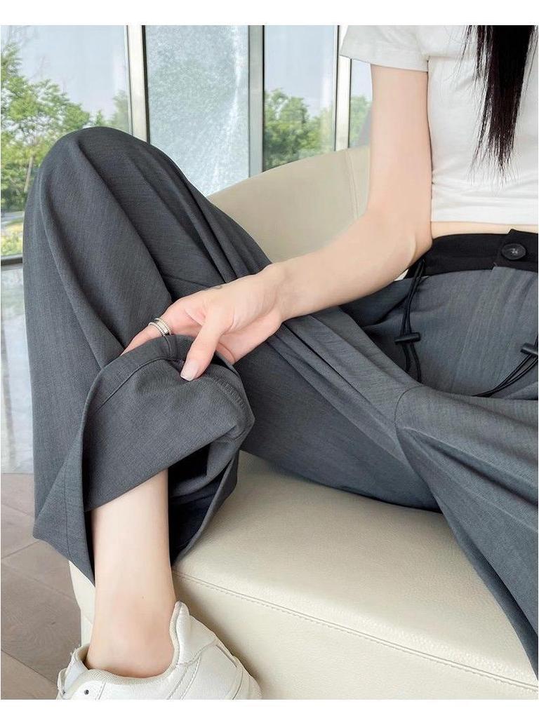 Women's Drapey Suit Pants: High-End Black, Straight, Narrow, or Wide-Leg, Slimming, Long Pants for Spring & Autumn 2025.