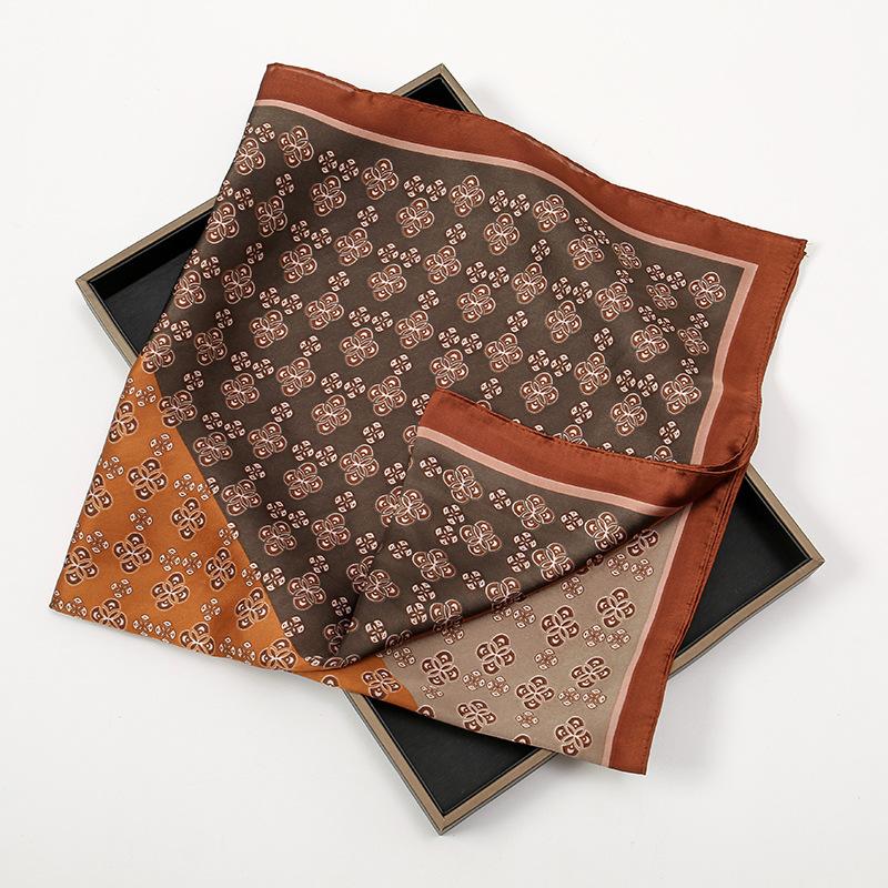 Luxury Brand Elegant Contrast Color Square Scarf Stylish Small Flower Print Neck Scarf Casual Imitation Silk Smooth Headband