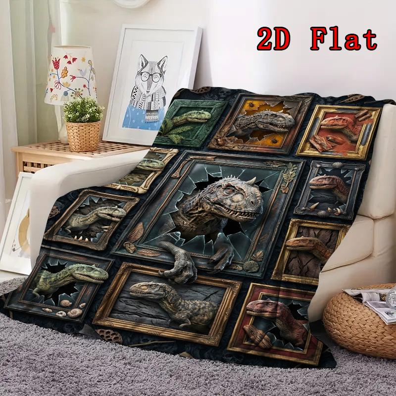 Dinosaur Breakthrough Frames 2D Flat Pattern Flannel Blanket, High quality All Seasons, Home Decor, Warmth and Comfort, Perfect for Christmas Gifts.
