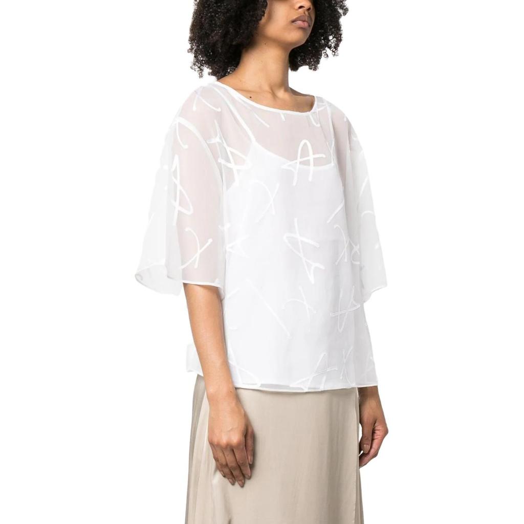 Armani Exchange Solid Pattern Printed Sheer Short Sleeve T-Shirt Women tops White 3RYH26-YN2KZ-1000