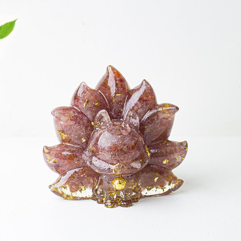 Mythical Creature Resin Crystal Nine Tailed Fox Ornament For Tabletop Decor Gift