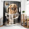 Humorous Doberman Toilet Shower Curtain, Doberman Pcher Reading Newspaper On Toilet, Waterproof Fabric Bath Curtain