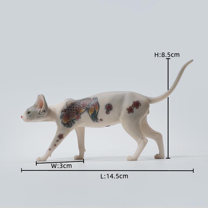 Mini Hairless Cat Model Creative Tattoo Cat Resin Simulation Animal Statue Decoration Modern Car Home Decoration Accessories