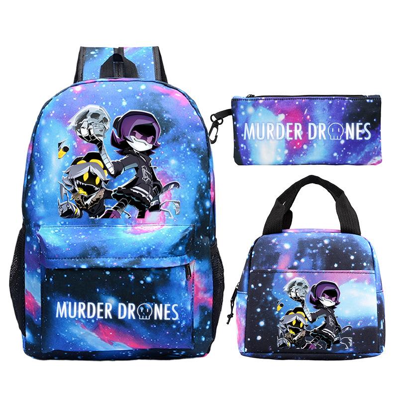 Murder Drones Printed Children's Backpack Pencil Bag Meal Bag Set Large Capacity Student School Bag