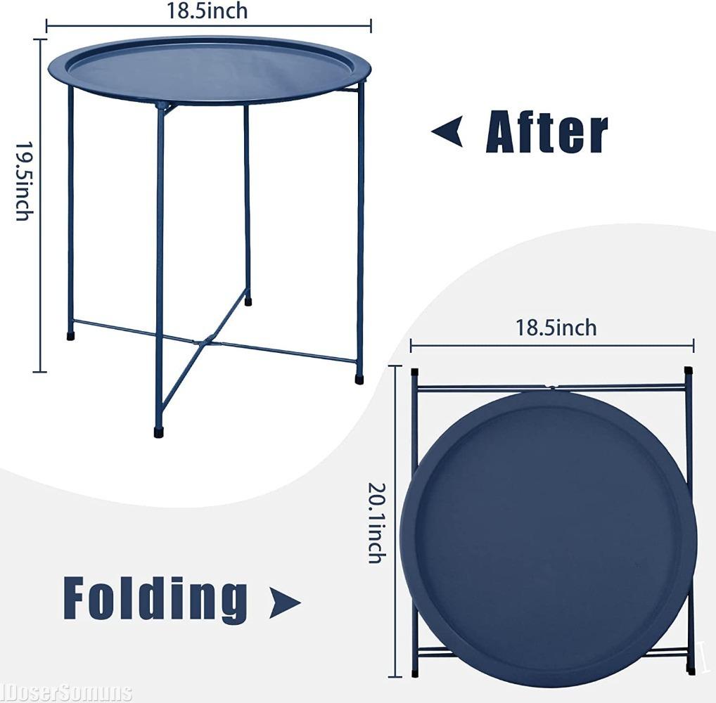 Portable End Table Metal Side Table Round Small Folding Tray Sofa Sidetable for Living Room Outdoor Camping Furniture