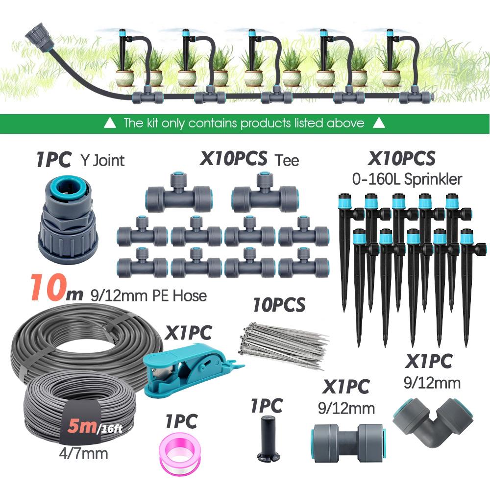 3/8" Bubbler 360° Adjustable Sprinkler Tee Quick Connect Drip Watering SprayersGarden Irrigation Watering System 9/12mm PE Hose