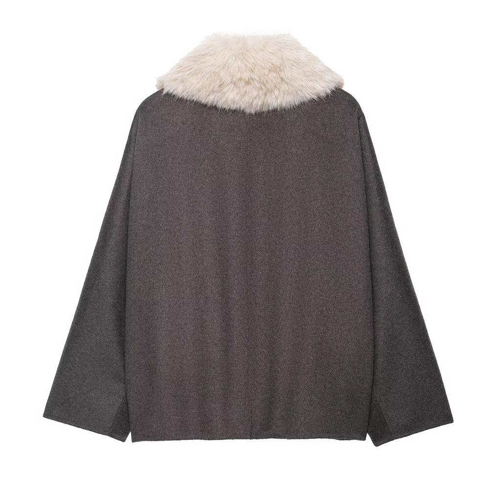 Neues Damenbekleidungsstück im europäischen und amerikanischen Stil, Jacke mit Kragen in Kunstpelzoptik 7522/241