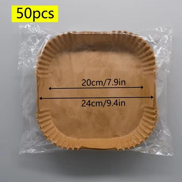 50 st Fritös Engångs Bakplåtspapper Fritös Bakplåt Oljesäkert Non-Stick Papper Bricka Även Ugnspanna Underlägg Bakmatta