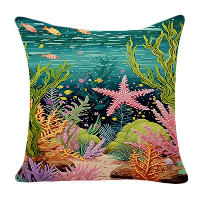 Home Tropical Rainforest Ocean Underwater World Super Soft Velvet Printed Pillow Cover Sofa Cushion Car Lumbar Pillow Home