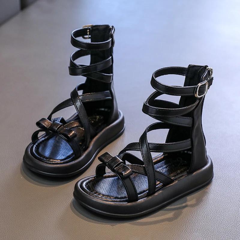 Children's Summer Roman Sandals Trend Girls Hollow-out Gladiator Sandals Thick Bottom School Kids Causal Woven Sandals Fashion