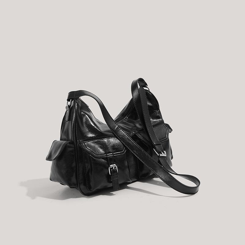 Vintage Motorradtasche für Damen, Modische Umhängetasche mit mehreren Taschen unter dem Arm, Vielseitige Umhängetasche mit großer Kapazität für Pendler, Strapazierfähiges PU-Leder