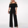 Women Jumpsuit Sexy Off Shoulder See-through Mesh  Solid Color Strappy Summer Ladies Casual Wide Leg Pants Long Romper Overall Womenswear