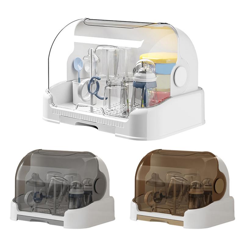 Baby Bottle Drying Rack With Removable Drip Tray Dustproof Bottle Storage Dust-proof Portable Baby Bottle Storage Box With Lid
