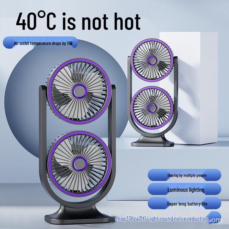 Dual-Head Electric USB Rechargeable Desktop Fan for Indoor and Outdoor Use