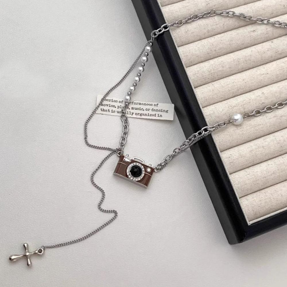 Vintage Braune Kamera Anhänger Halskette Retro Khaki Luxus Stil Lange Kette Halskette Einzigartige Hip-Hop Mode Accessoires