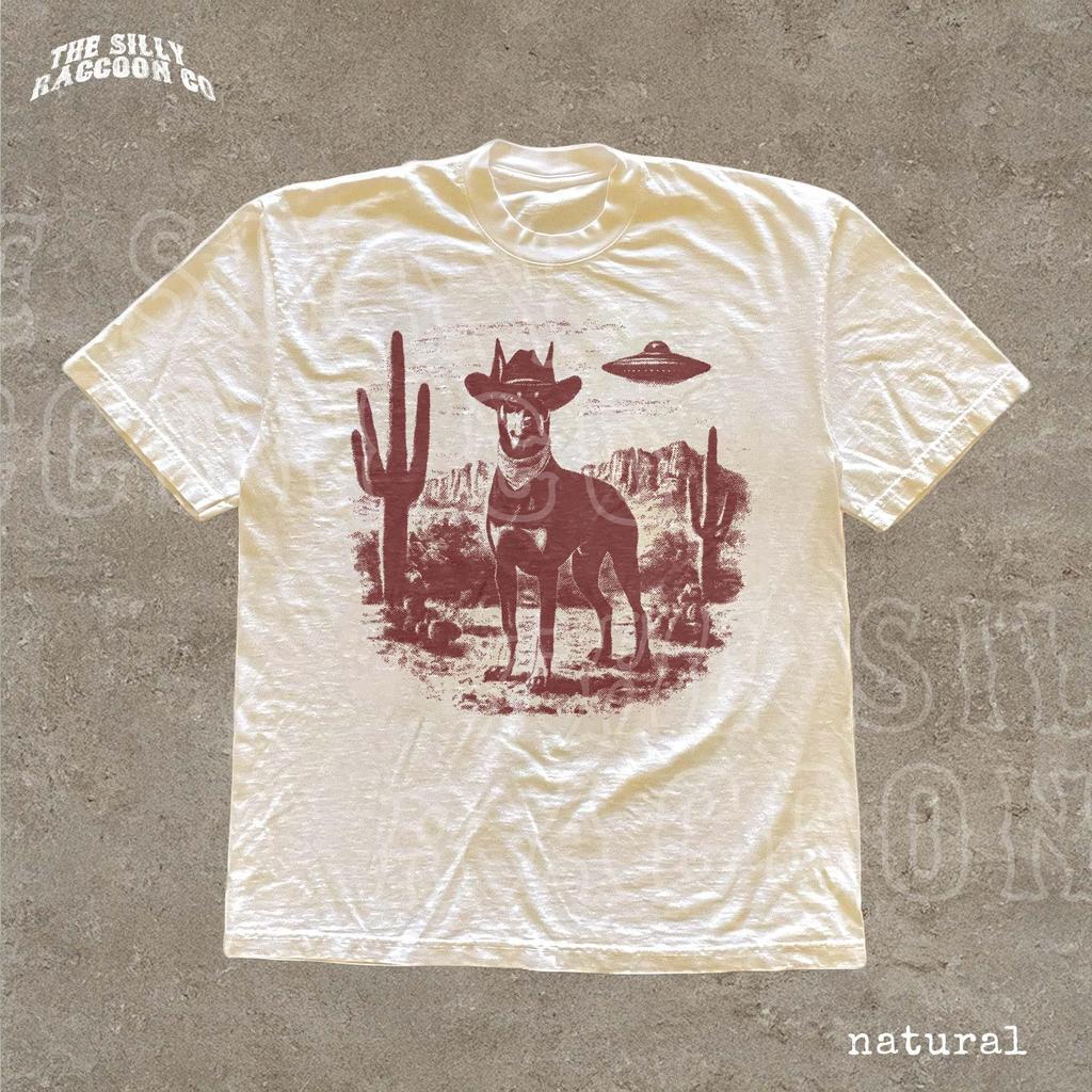Cowboy Dog Shirt UFO Western Tee Retro Alien Dog Graphic Funny Dog Lover Gift Vintage Desert T-shirt