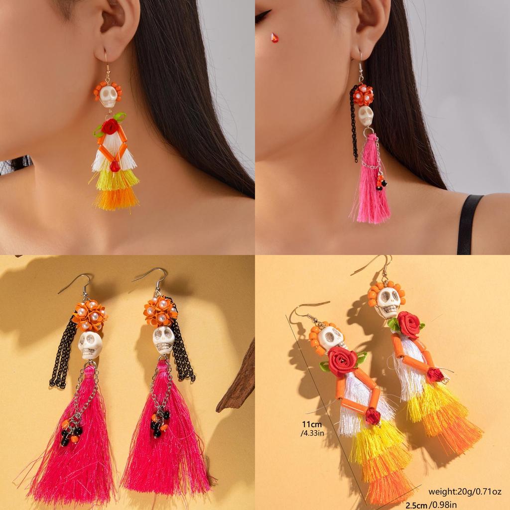 Halloween Skeleton Dangle Earrings With Resin Insect Design For Women