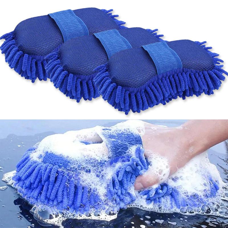 Auto Blue Microfiber Chenille Car Wash Sponge Care Washing Brush Pad Cleaning Tools Auto Washing Towel Glove Styling Accessories