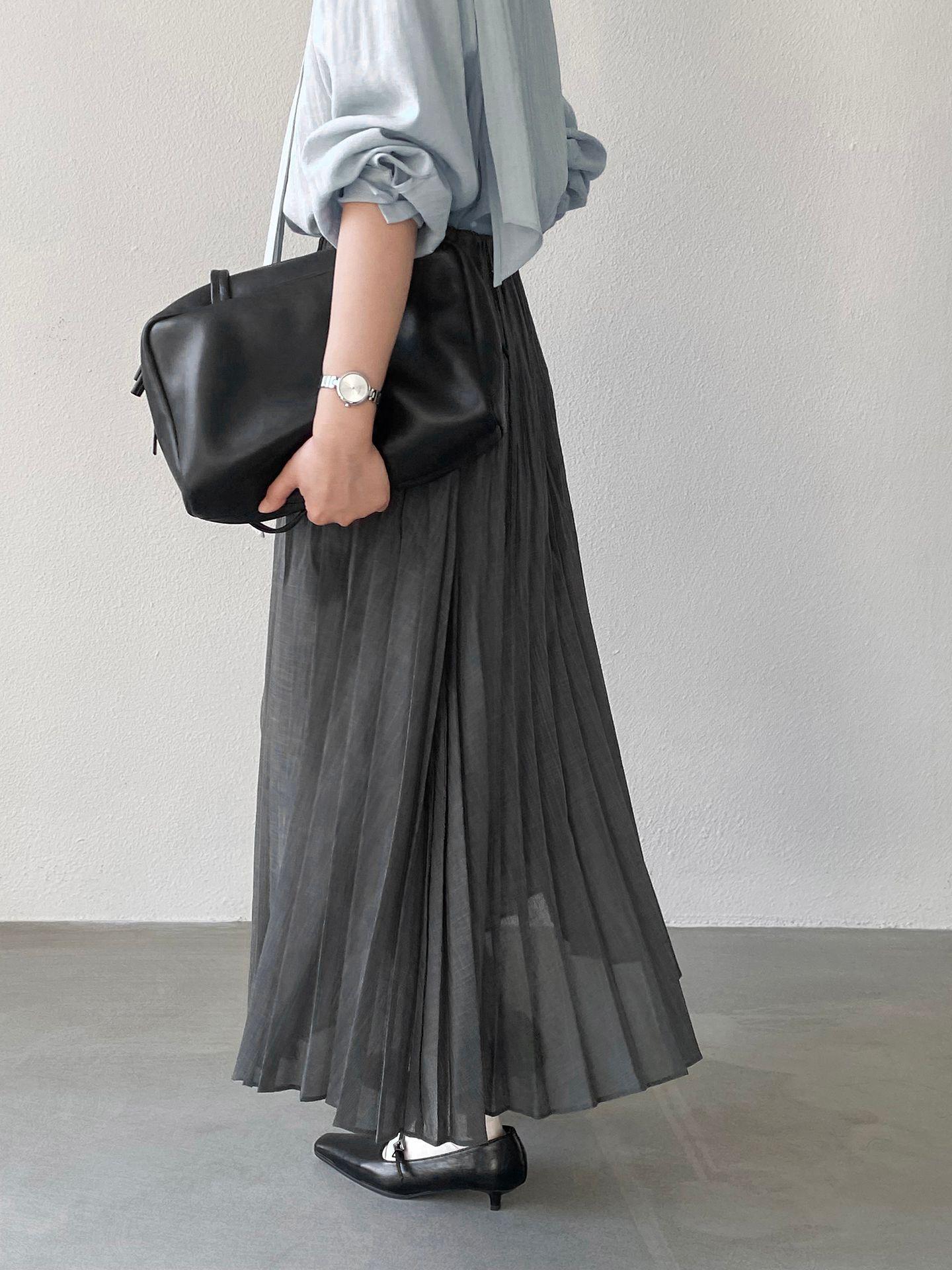 Jiangzuo Korean Style Slimming Grey Pleated Skirt for Women - Spring New Arrival S