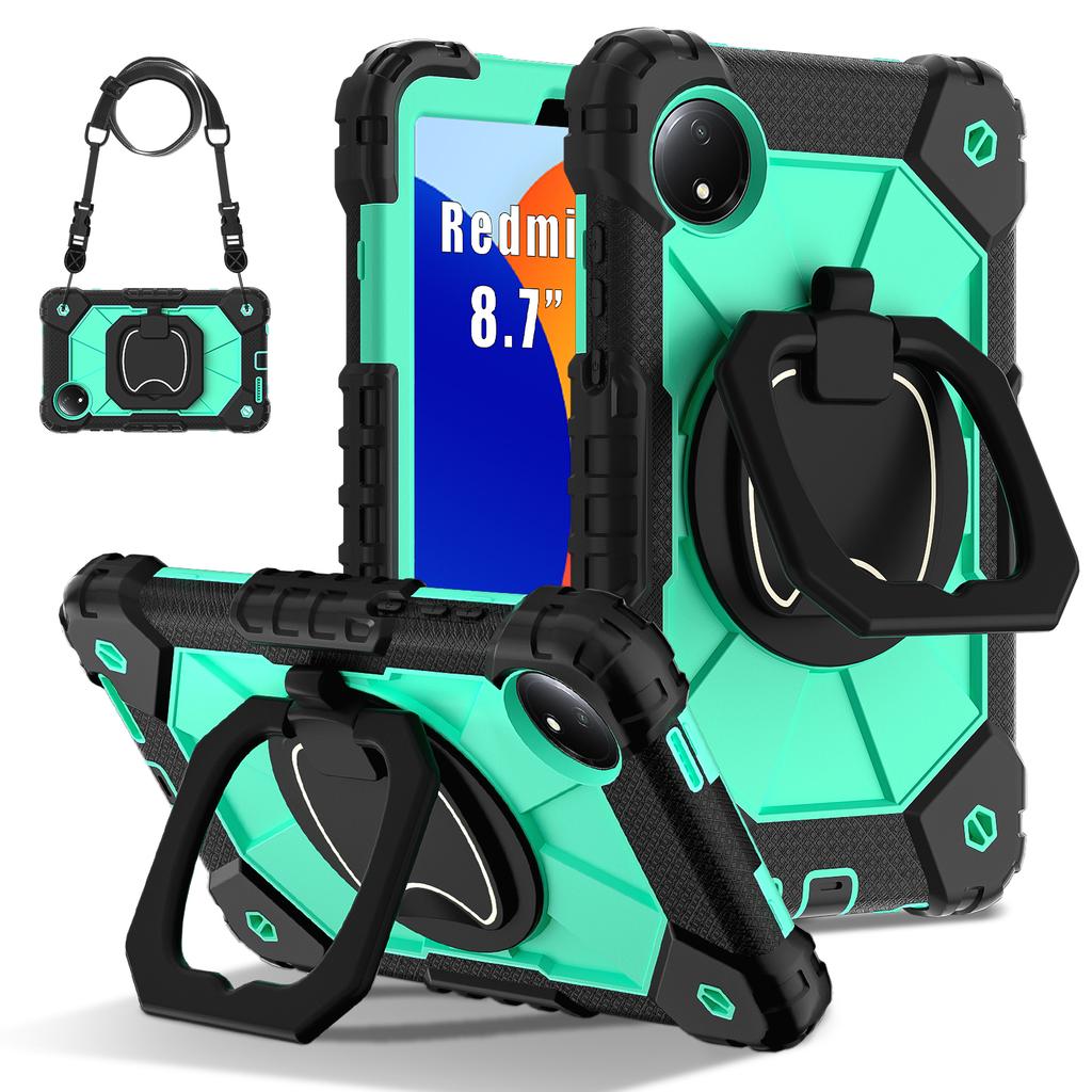 For Redmi Pad SE 8.7 mini 4G 2024 Heavy Duty Armor Case 360° Rotating 3-layer Protection Stand Cover With Shoulder Strap