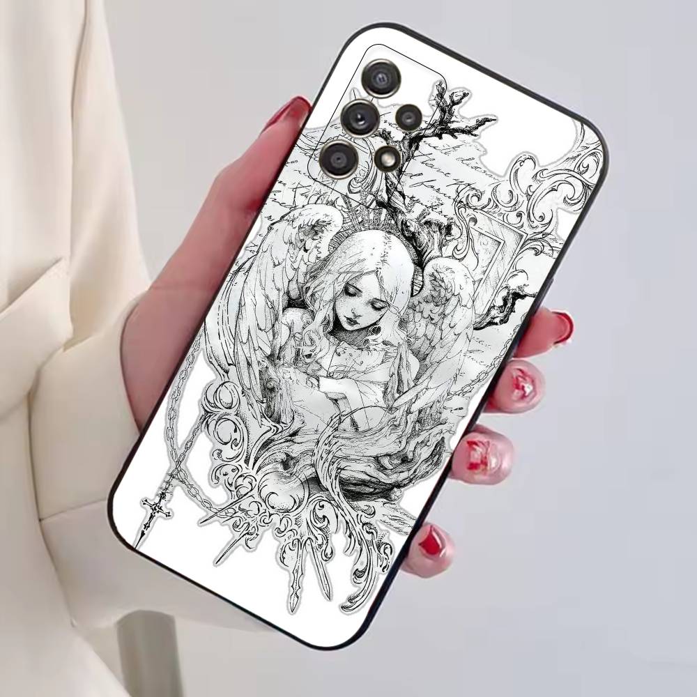 Middle Ages Retro Angel Phone Case For Samsung S25,S24,S21,S22,S23,S30,Ultra,S20,Plus,Fe,Lite,Note,10,Black Cover