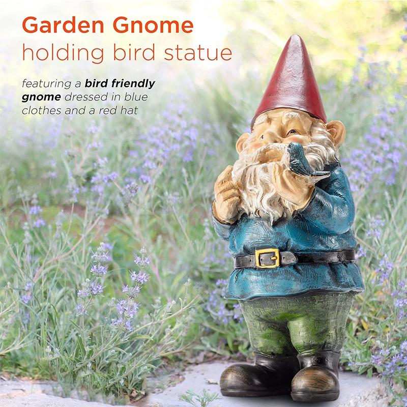 WTEMPO 1PC Christmas Decor Santa Claus Design Indoor Outdoor Decor Statuette with Bird Home Yard Garden and Farm Resin Ornament Festival Handicrafts