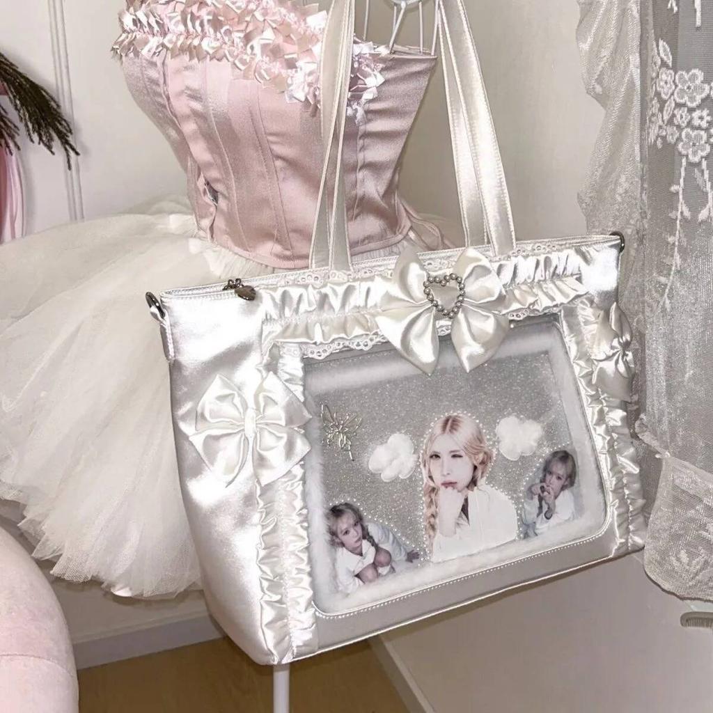 New Y2k Sweet Ita Shoulder Bag Lolita Girl Transparent Tote Bag Women Large Capacity Lace Crossbody Bag Cute DIY Display Handbag