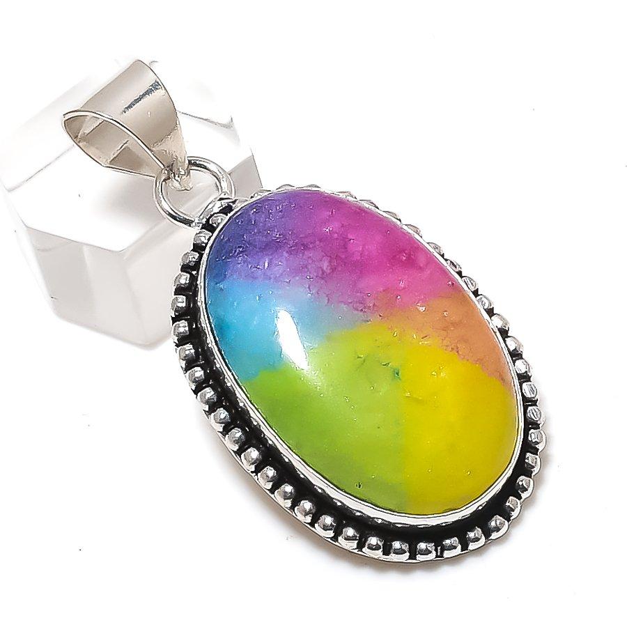 

Ювелирный кулон из серебра 925 пробы с радужным солнечным кварцевым драгоценным камнем 1,97 дюйма
