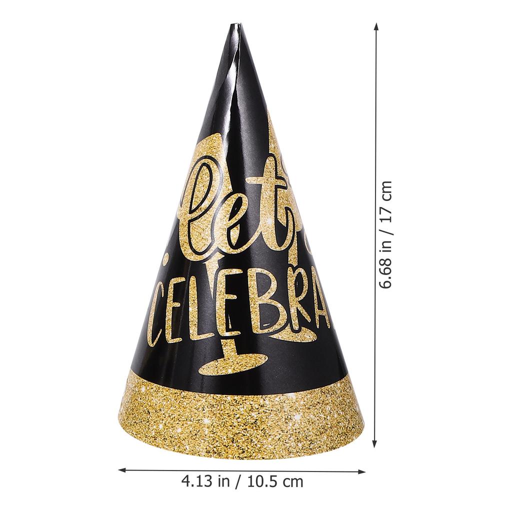6Pcs Black Gold New Year Party Hats Paper Cone Hats Adults Lightweight Comfortable Design Suitable for Countdown Parties Family